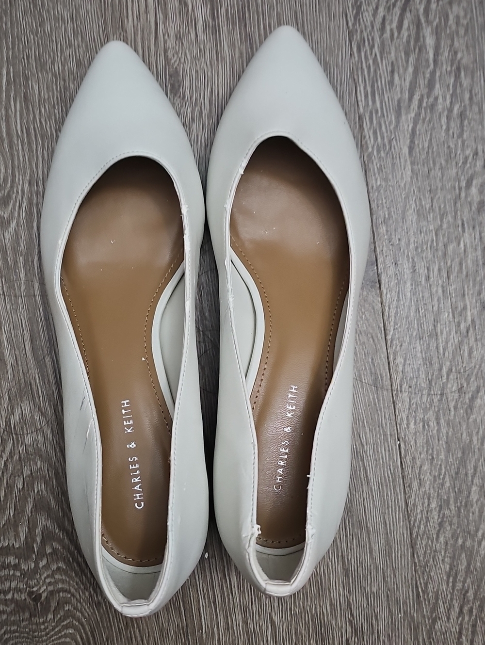 Charles & Keith Cream Pointed-Toe Flats